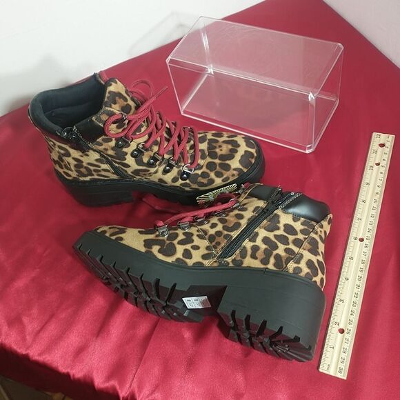 Skechers Teen Spirit Leopard Hiker Combat Lace up Boots Size 7.5 Y2K Chunky Plat - Picture 6 of 9